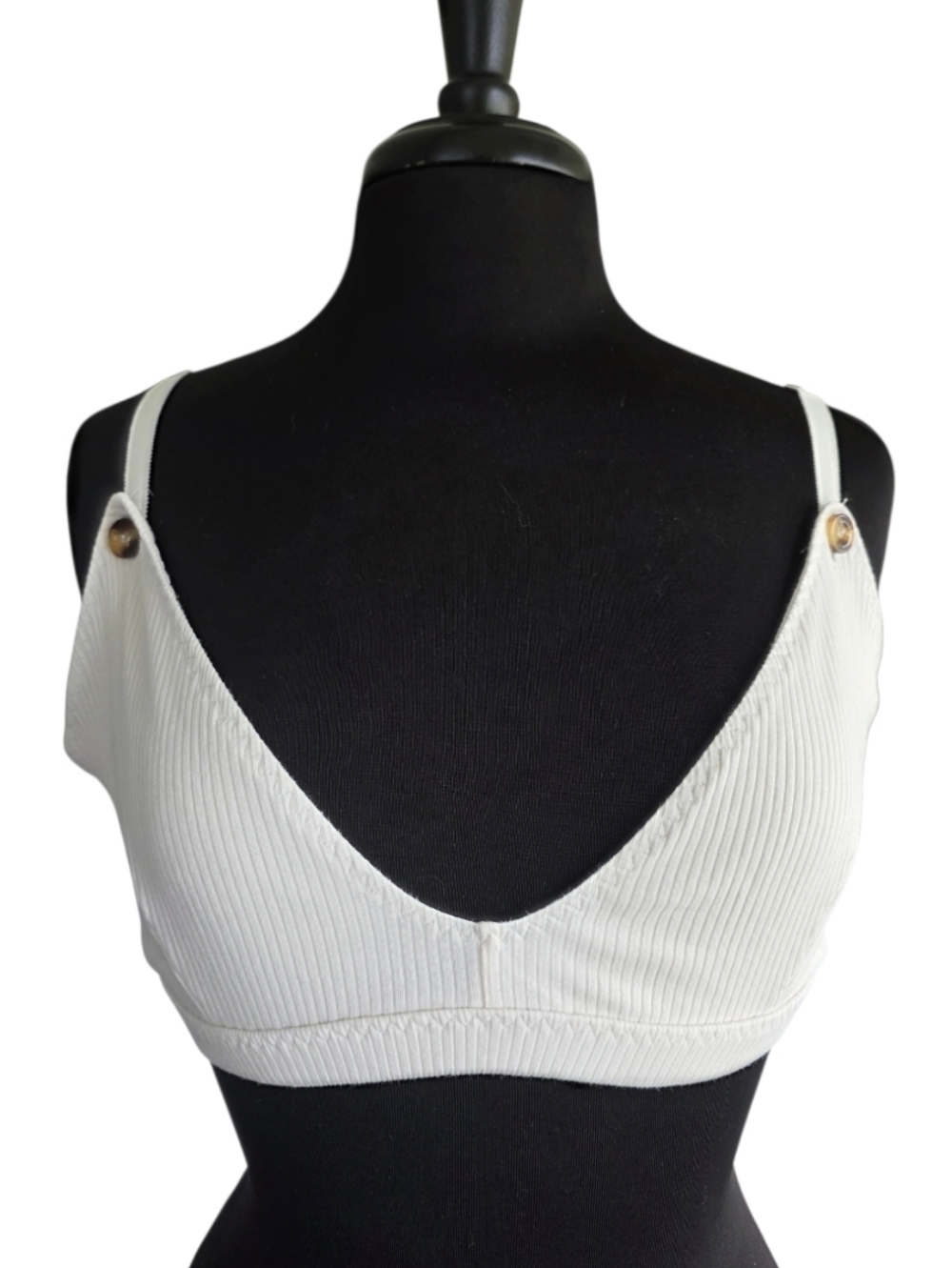 Juem 16 Organic Cotton Nursing Bra Ribbed Cream Bralette Adjustable Straps